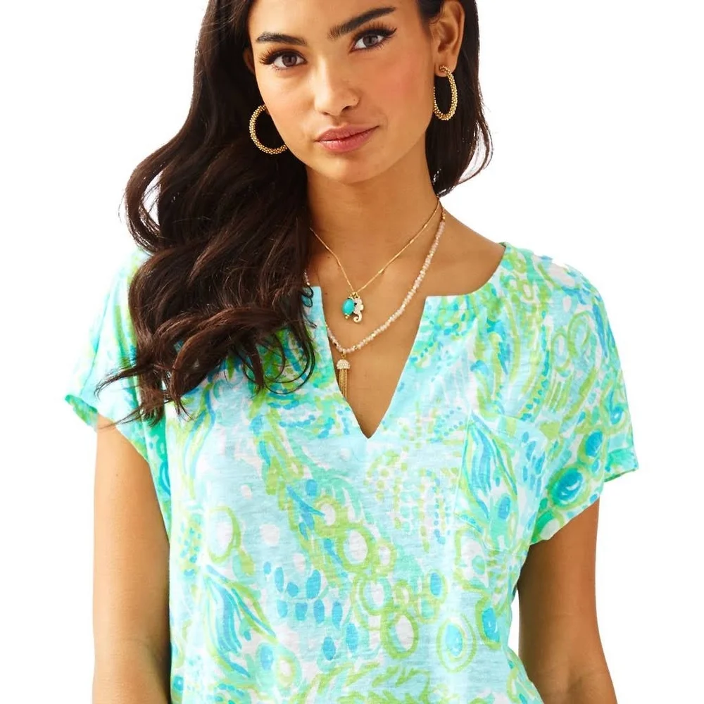 Lilly Pulitzer Duval notch neckline 100% LINEN Shirt Size: XL